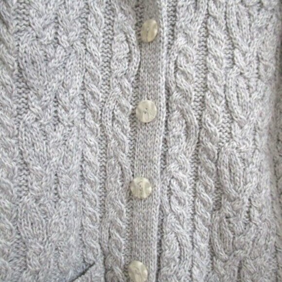 Aran Crafts Ireland 100% Merino Wool Cable Knit Cardigan Sweater XL 3/4 Sleeve - Picture 2 of 7